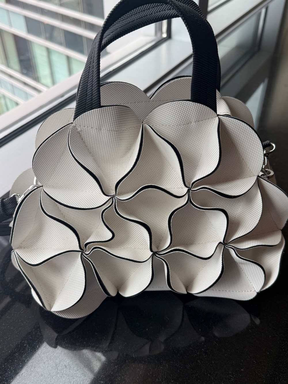 White Floral Appliqué Women's Handbag by Japanese brand Elemood